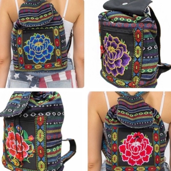 Embroidered Boho Backpack -Multi color flo… main image 7